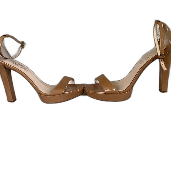 KORS Michael Kors Tan Patent Leather Strappy High Heel Platform Sandals Size 9 - Picture 7 of 8